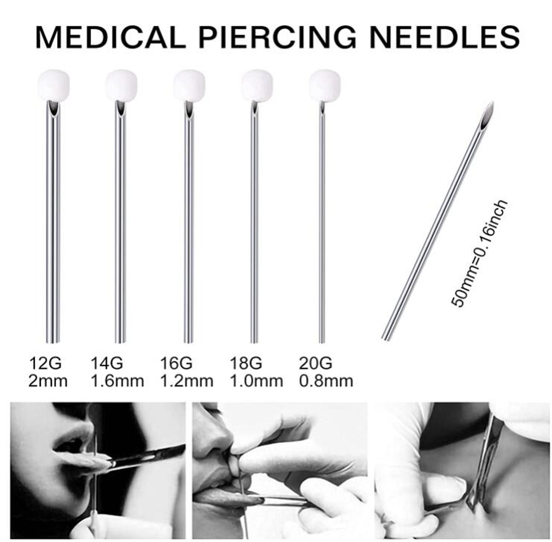 10,30,50 pcs Sterile Body Piercing Needles 10,12,13,14,15,16,18,20G
