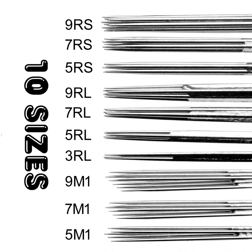 50pcs Mixed Assorted Tattoo Needles 10 Sizes-3 5 7 9RL 5 7 9RS 5 7 9M1